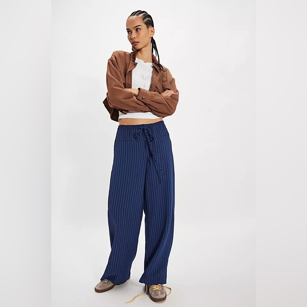 NWT Free People Hudson Canyon pinstripe trousers in Navy